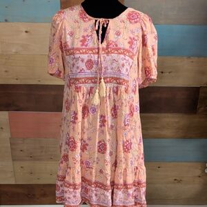 Peach Floral Tie-Front Mini Dress